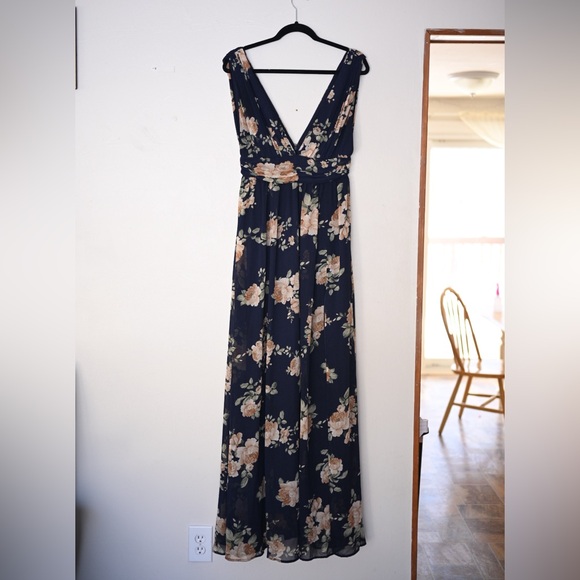 Lulus Heavenly Hues Navy Blue Floral Print Maxi Event Dress - Womens Medium- 6/8 - Picture 8 of 14